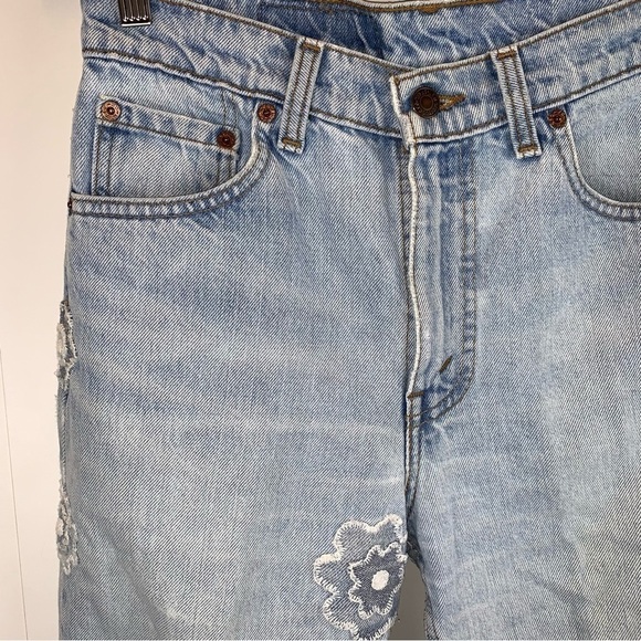 Levi's Vintage 516 Slim Fit High Rise Red Tab  Patched Boho Jeans sz 30 - Picture 4 of 9